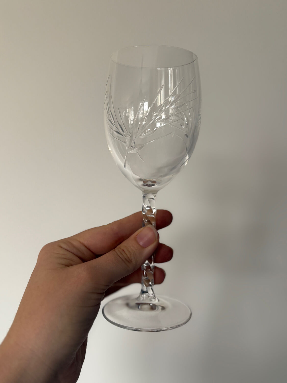 Set of 6 Engraved Crystal Wine Glasses, Spike Pattern | Vintage Elegance v