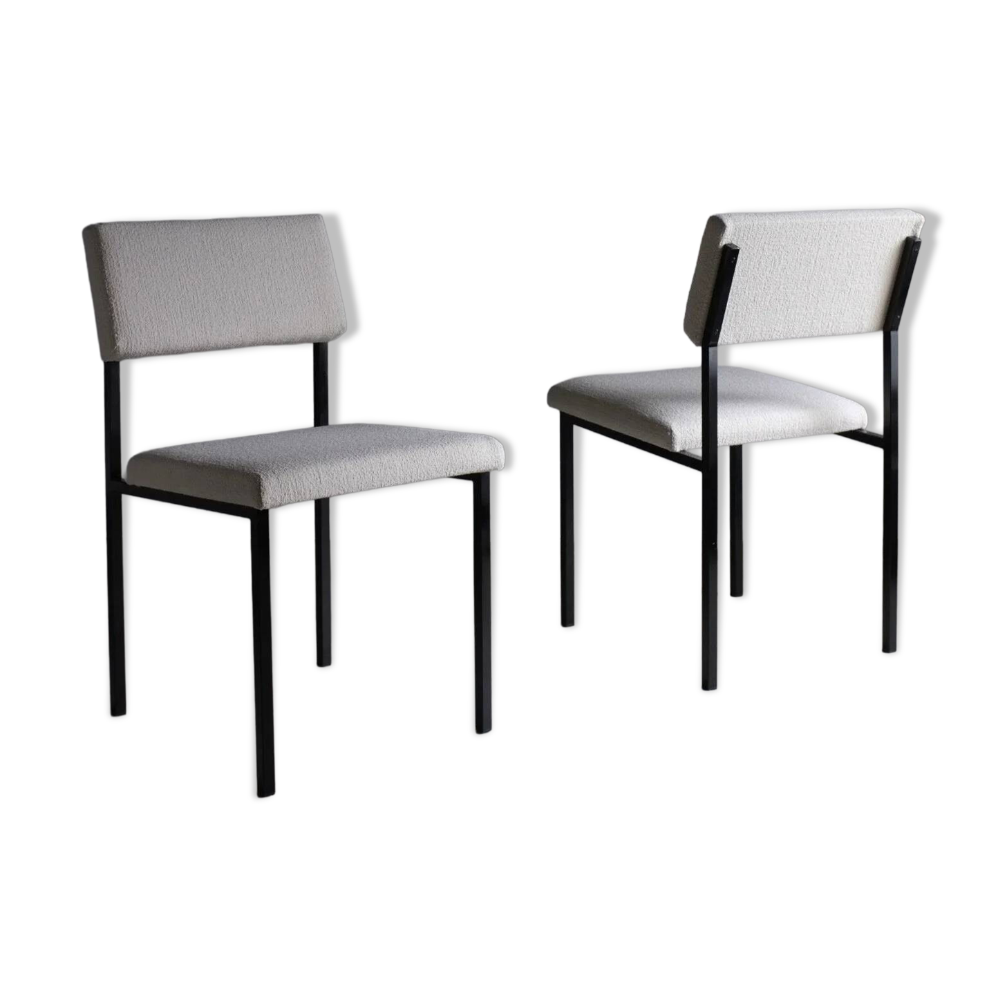 White boucle black metal chairs | Kembo | Netherlands | 1960s