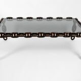 1970s XL Coffee Table Made of Nautical Iron Chain and a Thick Smoked Glass
