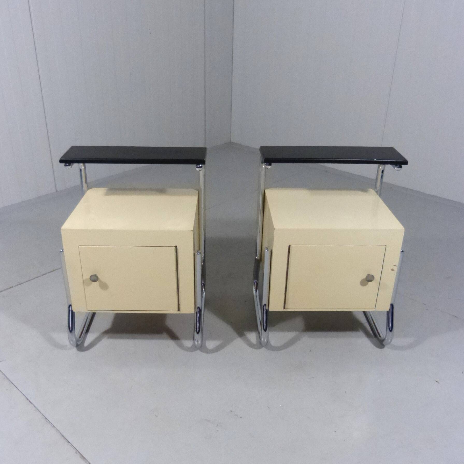 Set of 2 tubular bedside tables from the 50s