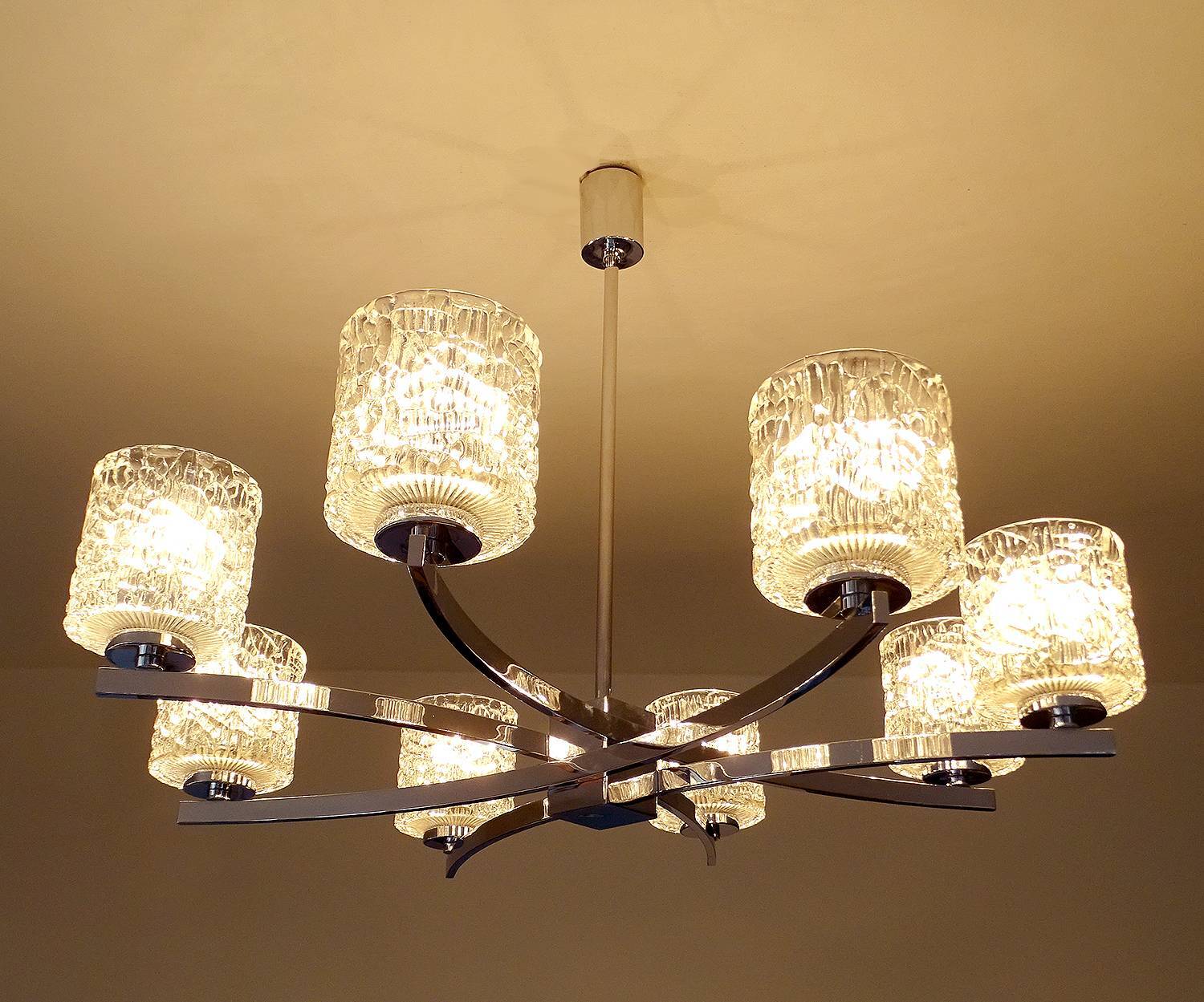 Large Vintage Architectonic  Chrome Glass Pendant Light
