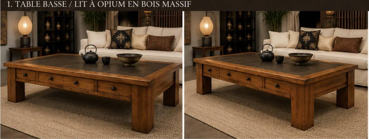 Antique Chinese opium bed transformed into a large coffee table – Shandong –