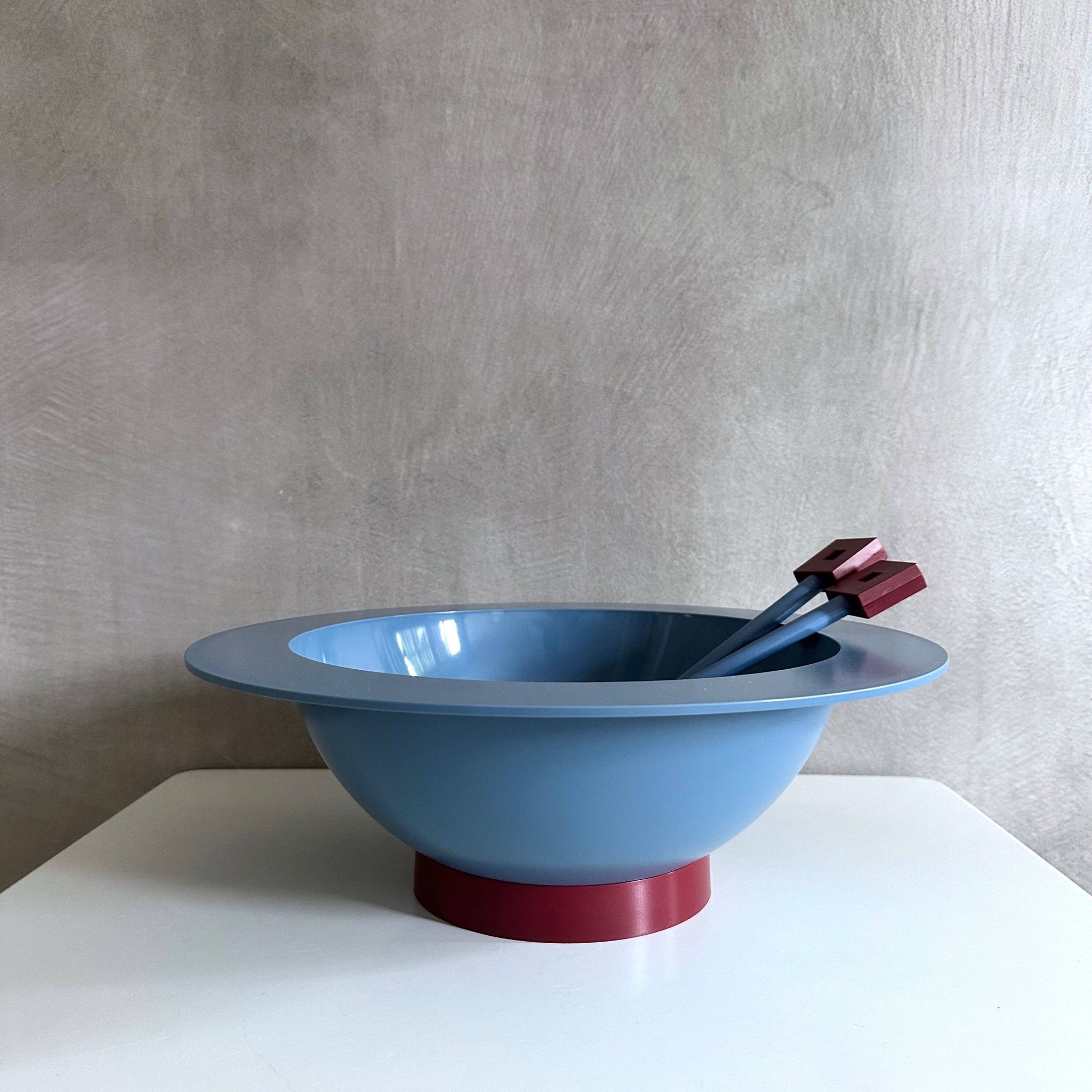 Alessi Euclid salad bowl with cutlery by Michael Graves, 90's