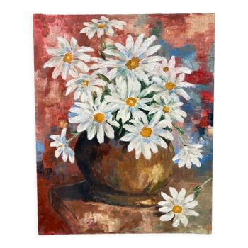 Oil on canvas bouquet of flower old painting