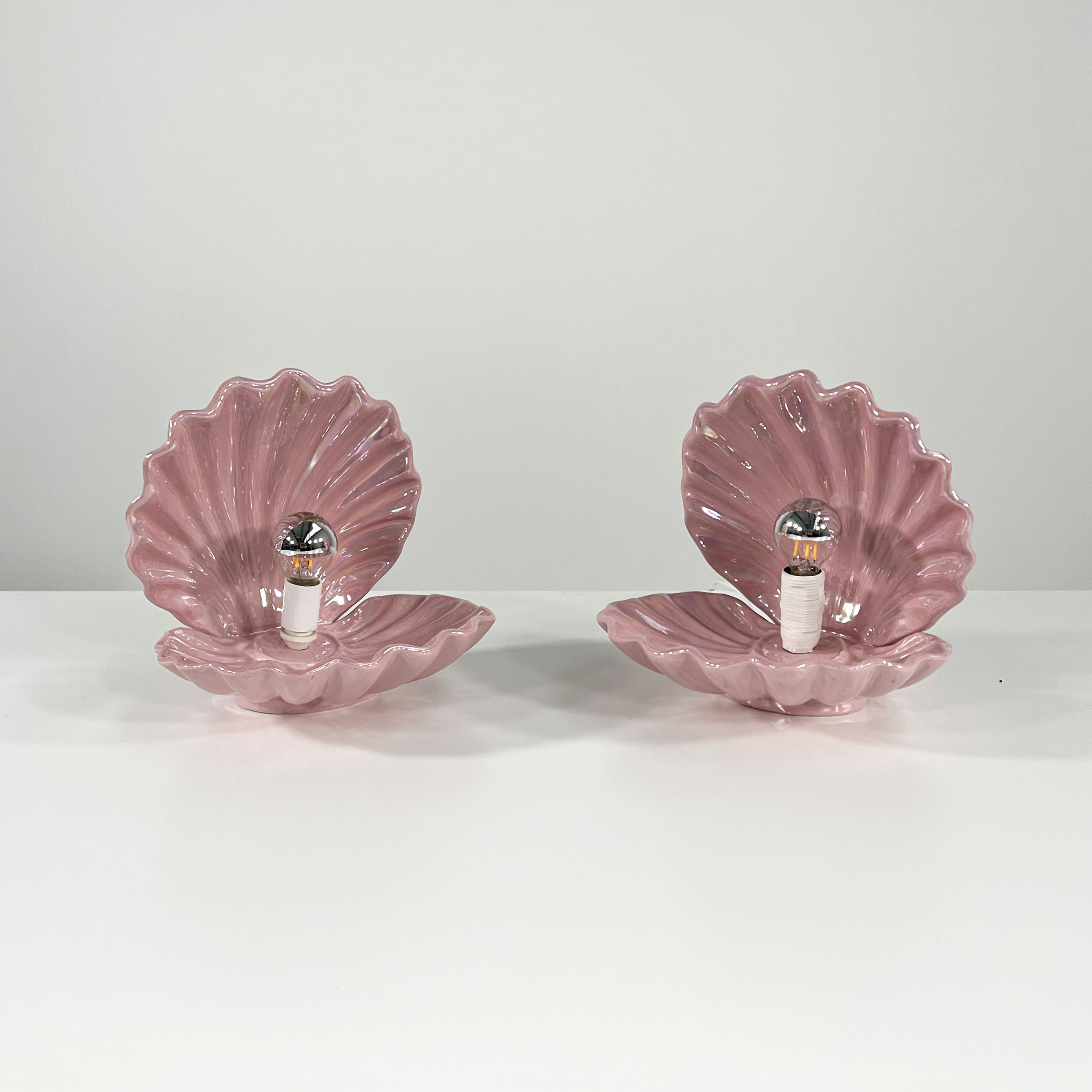 Pair of ceramic shell lamps, 1960