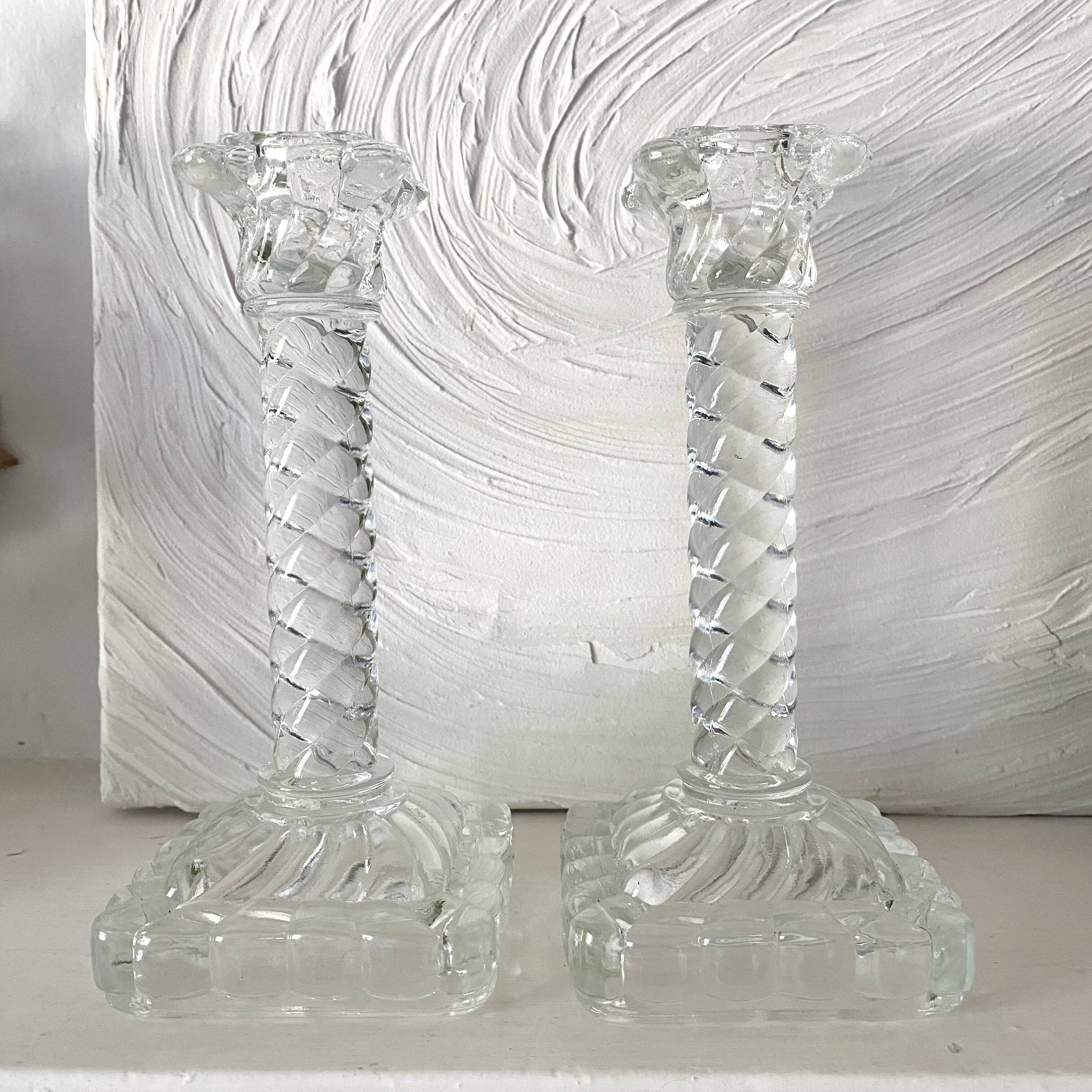 Pair of crystal column candlesticks from the 50s and 60s