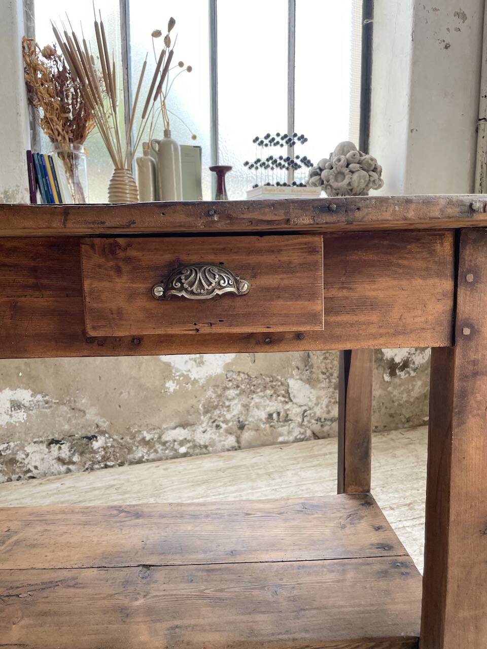 Drapery console table in pine