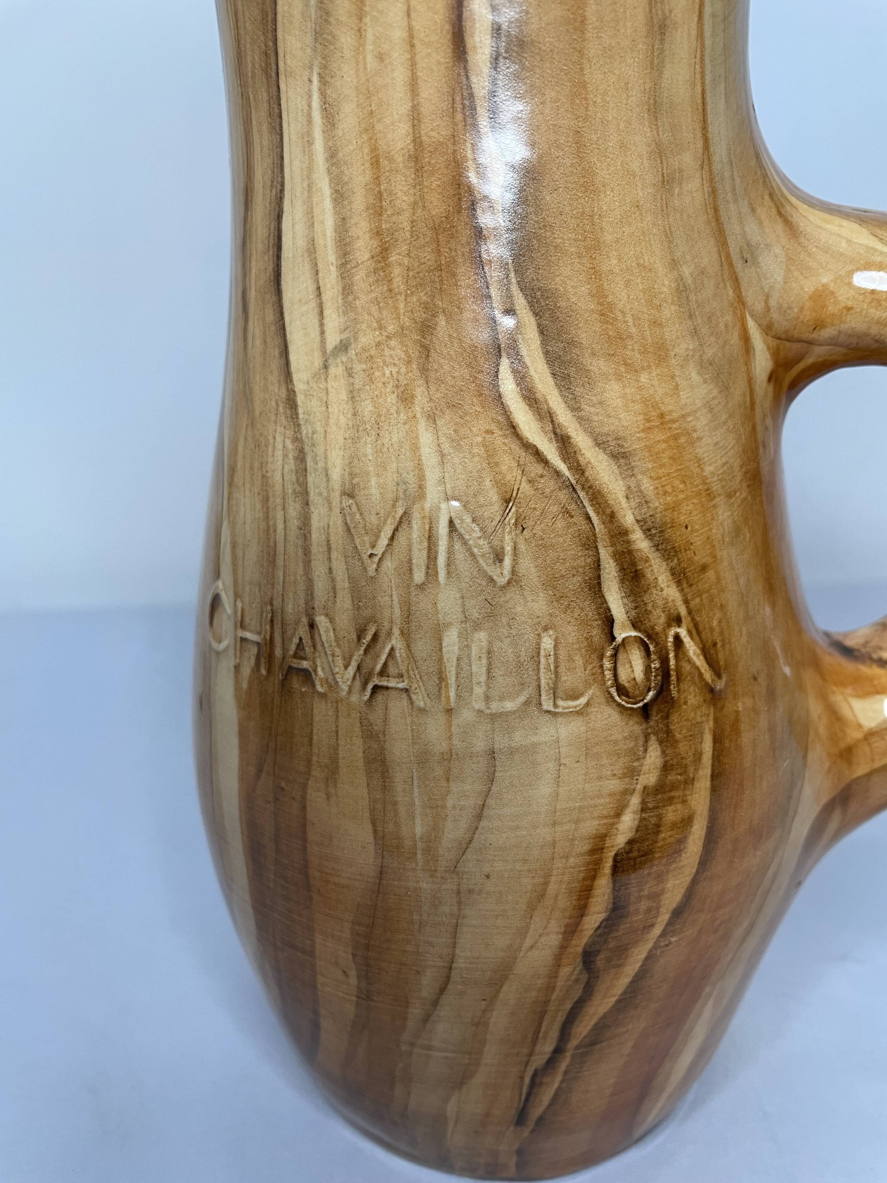 Wood imitation ceramic pitcher signed RDelarue