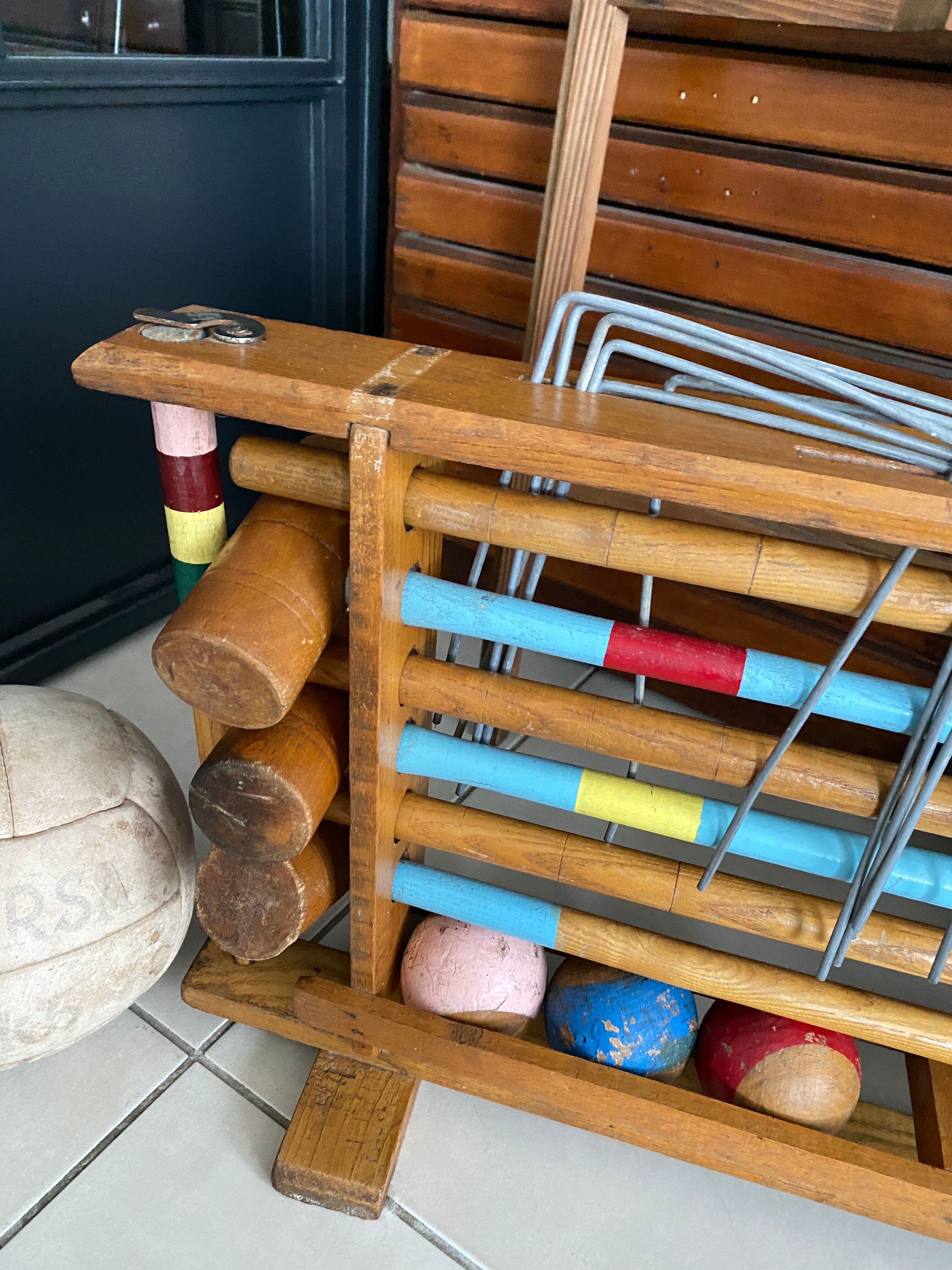 Old wooden croquet game