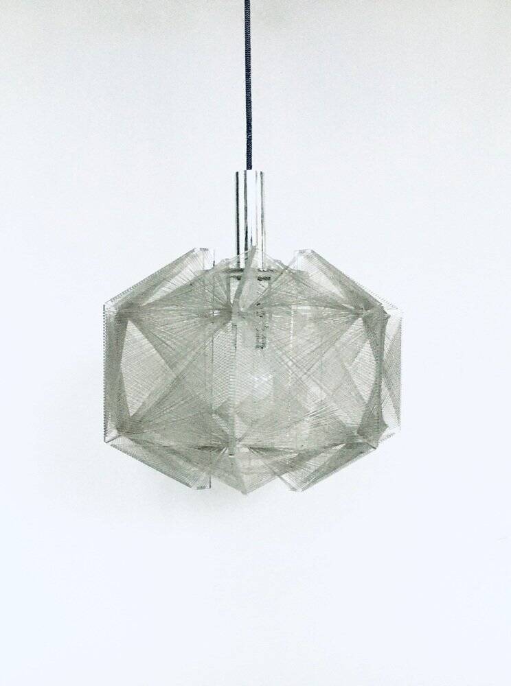 Vintage wire pendant lamp attributed to Paul Secon for Sompex, Germany, 1970s.