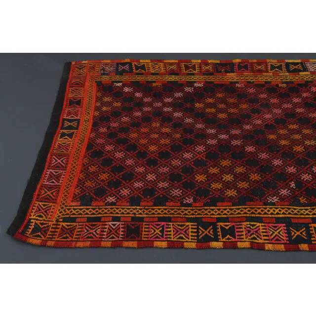 Vintage Turkish Oushak Handmade Wool Cotton Red Runner Rug 115x470