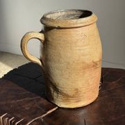 Pot ovale en grès mat beige, 1 anse