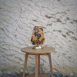 Table lamp, gilded metal structure and flower linen panel