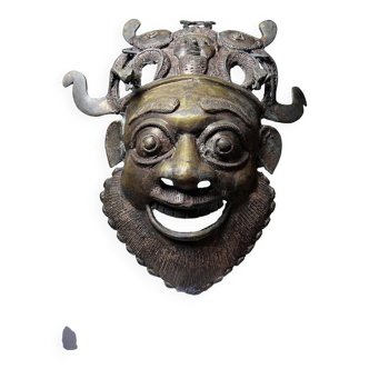 Vintage bronze African mask from Bamoun, Cameroon.