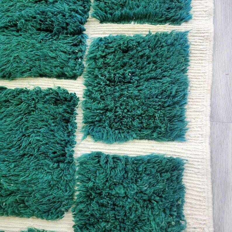 Tapis en laine pure fait main traditionnel vert traditionnel 1,5/2,5 m