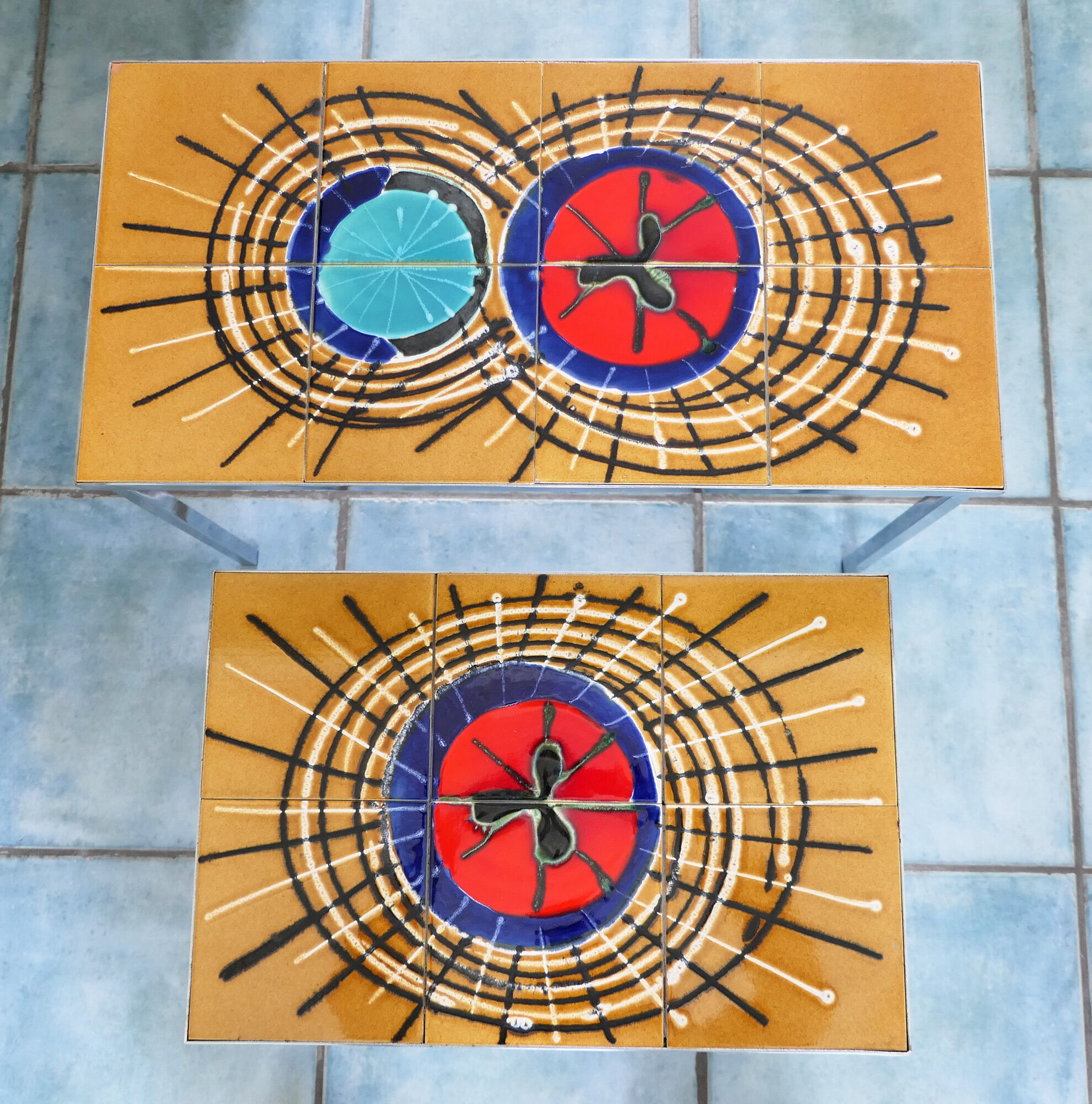 Set of 2 tables gigogne 60's ceramic fat lava