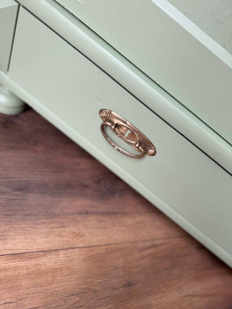 Antique painted green wooden wardrobe