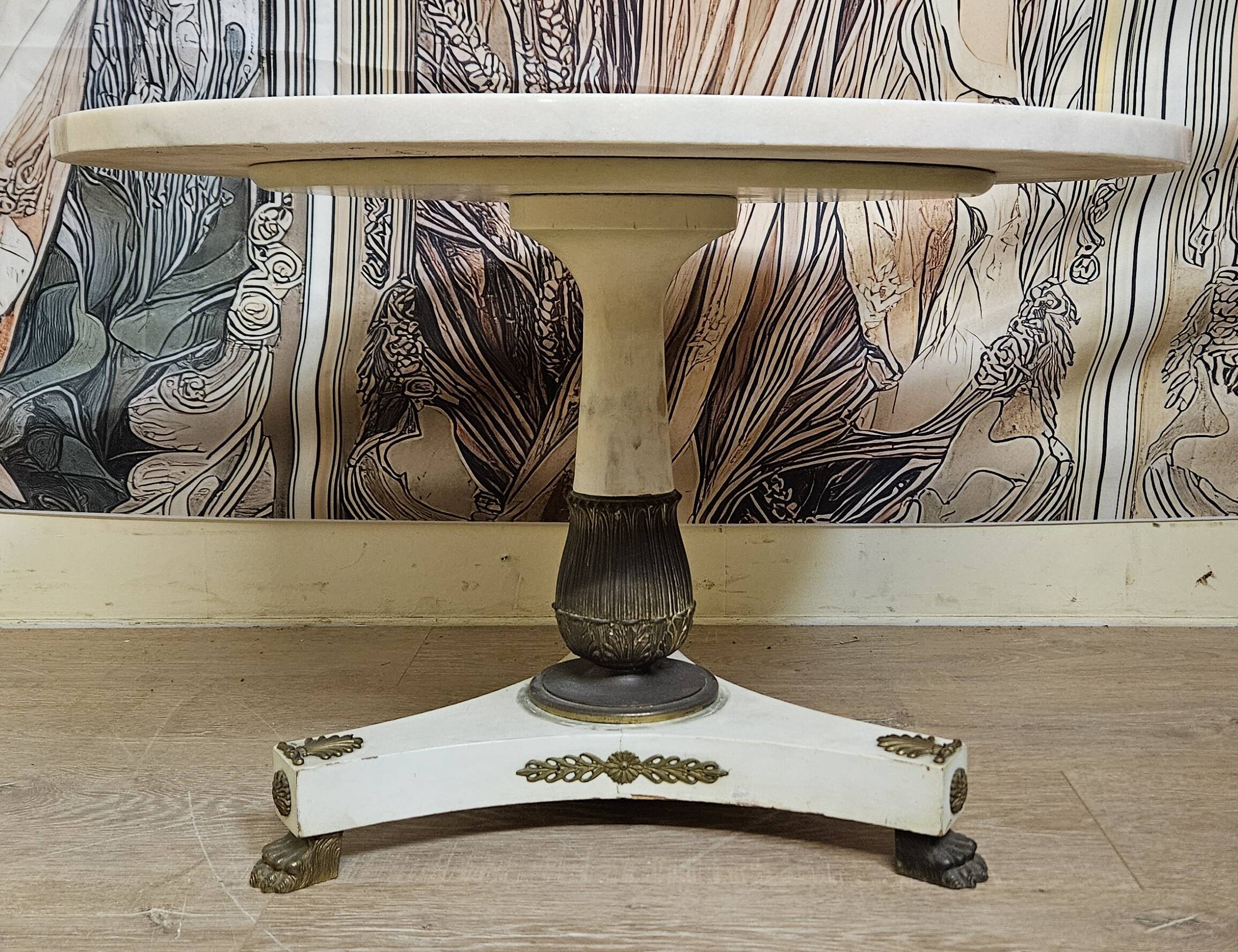 Lacquered wooden side table, marble and bronze – Empire style, 20th century