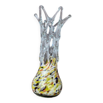 Plychrome openwork spun blown glass vase