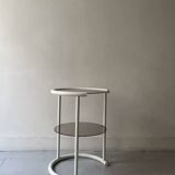 Tubular space age serving table in white metal and pink smoked glass, 1970s design