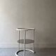 Tubular space age serving table in white metal and pink smoked glass, 1970s design
