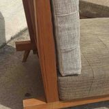 Pair of heaters 60s solid teak two-tone cushions