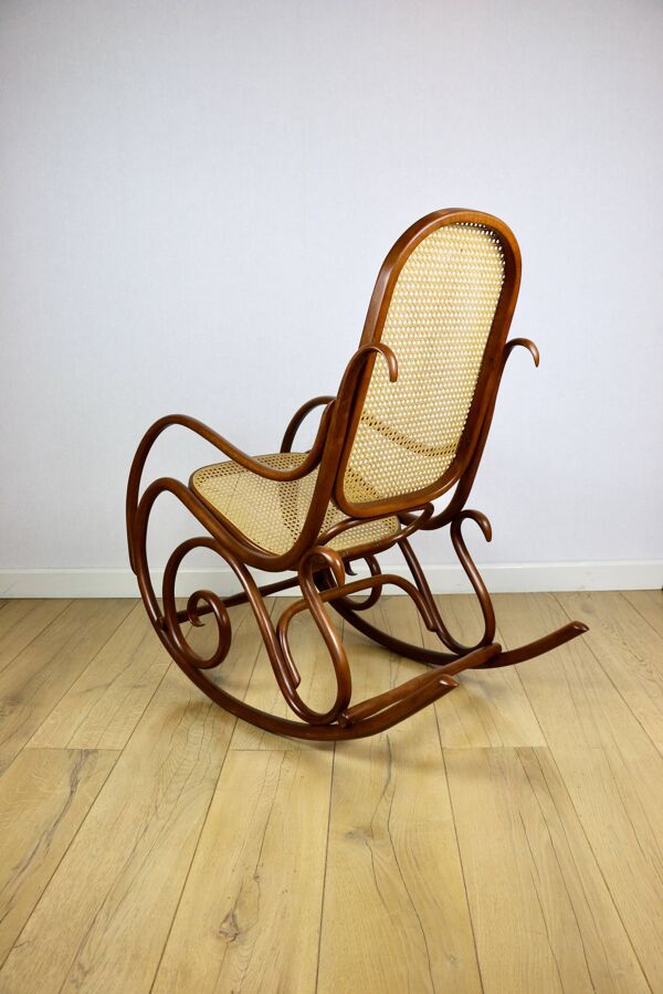 Chaise berçante sur patins, marron clair d'origine, années 1970 - parfaite comme neuve