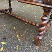 19th-century Renaissance carved oak desk with chair