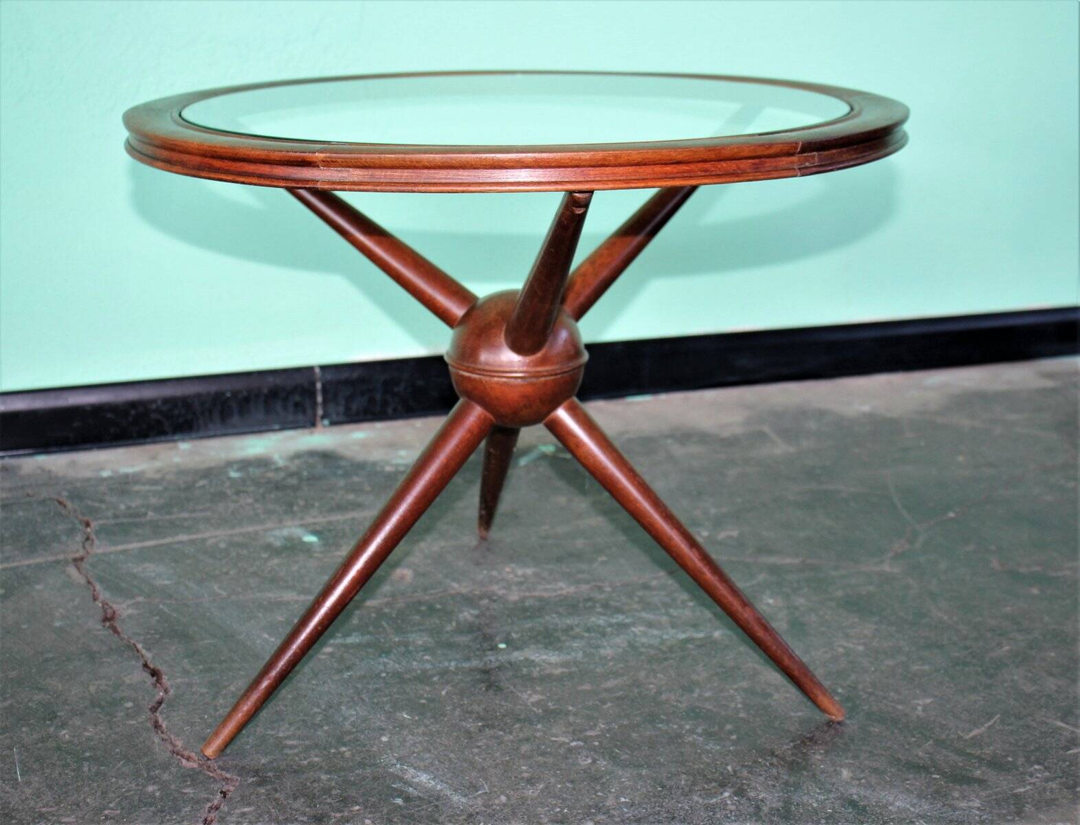 Set de Tables Basses Rondes Sputnik en Bois et Verre, Set de 2