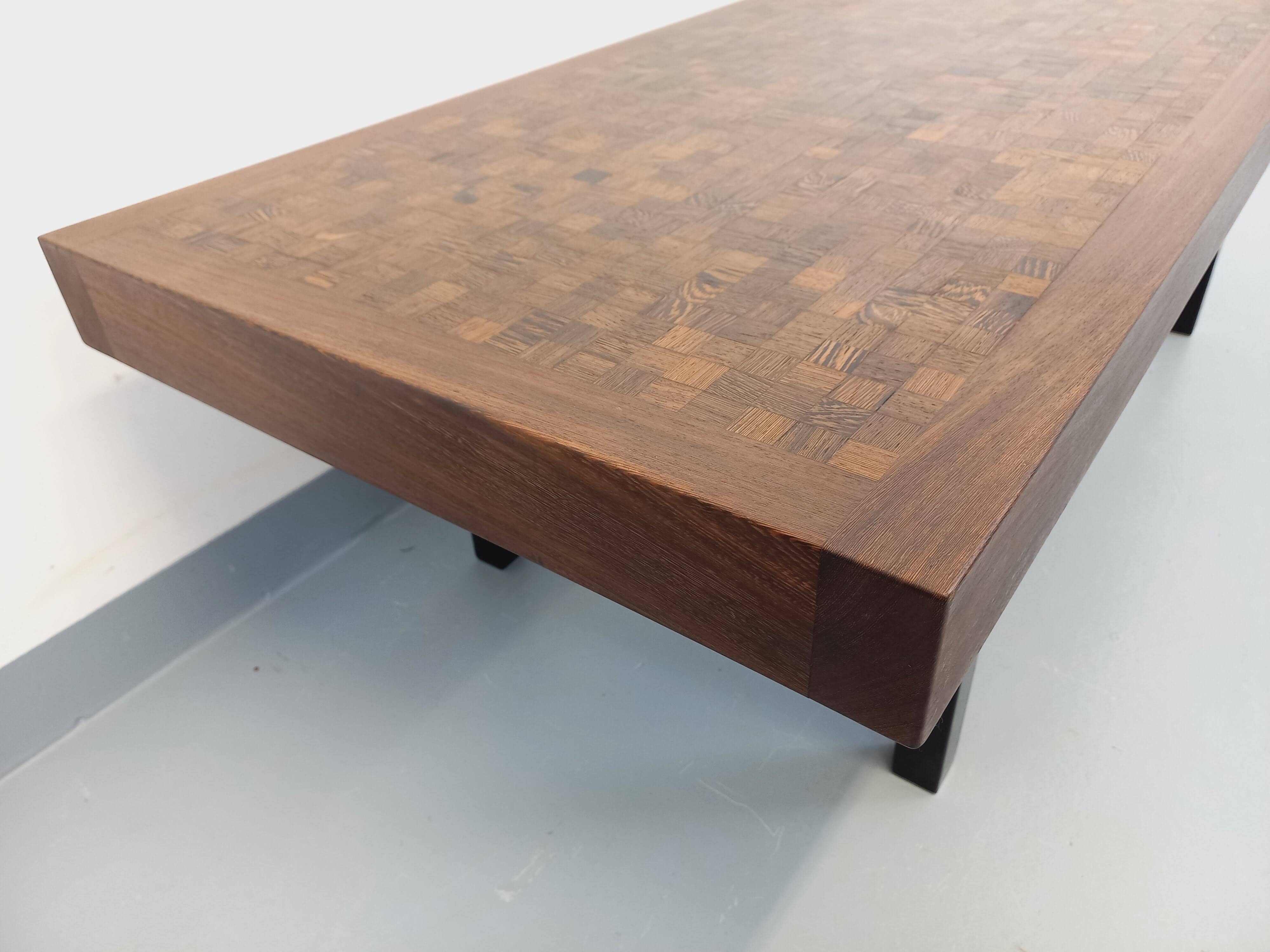Vintage rectangular coffee table by Dieter Wackerlin in wood mosaic.