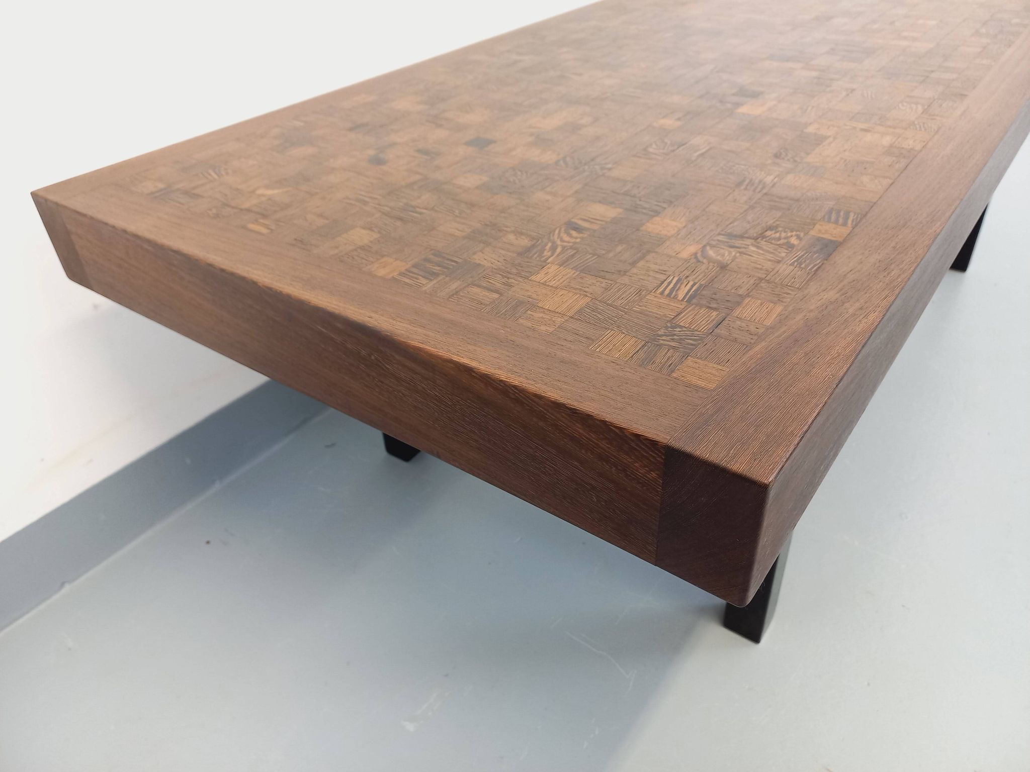 Vintage rectangular coffee table by Dieter Wackerlin in wood mosaic.