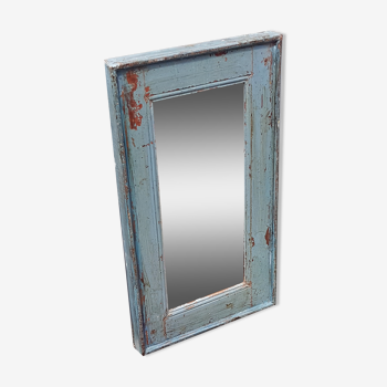 Miroir bleu bois vieux teck patine 33x3,5x60cm