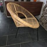 Vintage 70s rattan and metal sun lounger