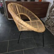 Vintage 70s rattan and metal sun lounger