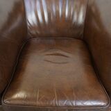 Set of 2 Large Dark Cowhide Leather Chesterfield Armchairs