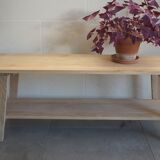 Massive oak bench with compass feet