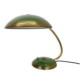 German green bauhaus table lamp in brass and metal by helo lights, germany, 1950s
