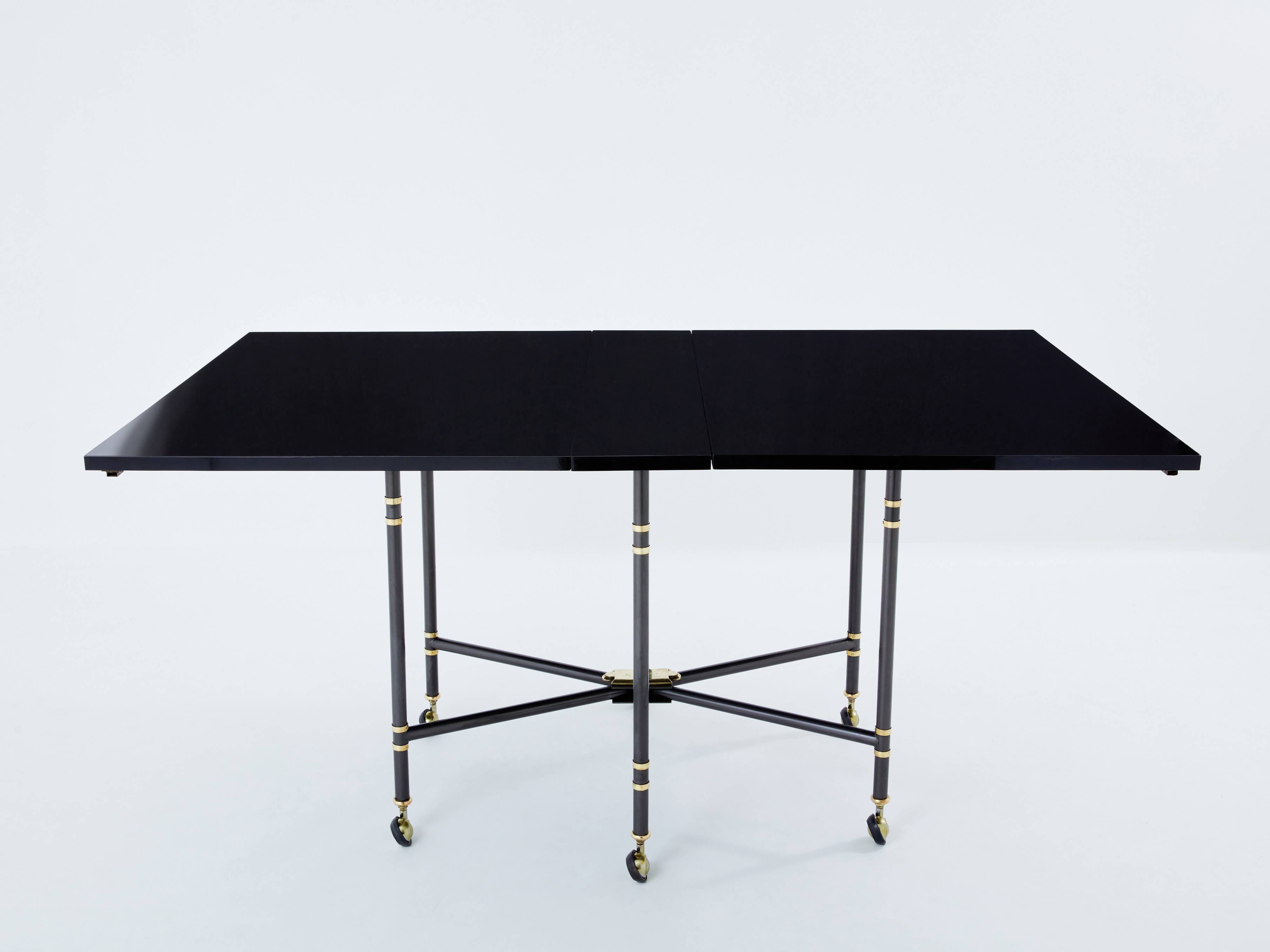 Maison Jansen Royal extendable black lacquer dining table 1960
