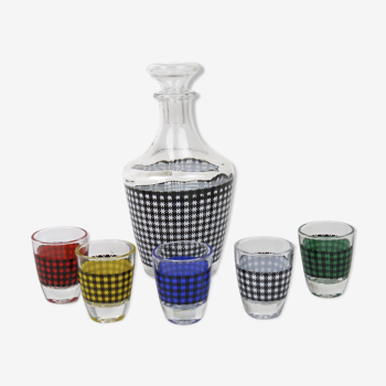 Carafe et 5 verres pied de poule