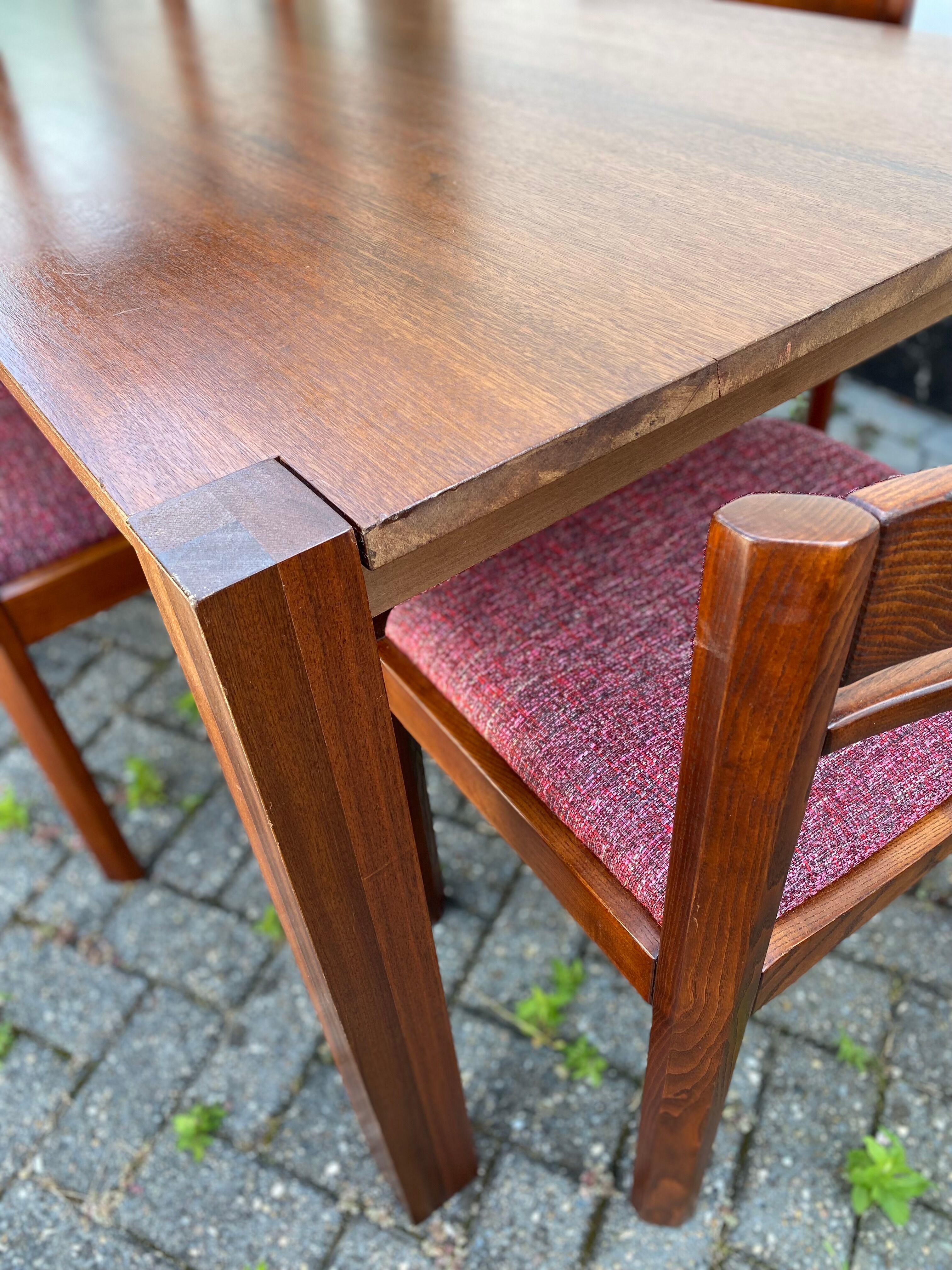 Teak wood dining table with 6 vintage rosewood chairs