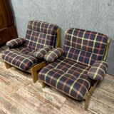Pair of vintage Scandinavian armchairs in solid elm circa 1970