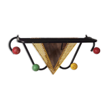 Vintage wall coat rack with mirror and shelf Black metal and wood ball