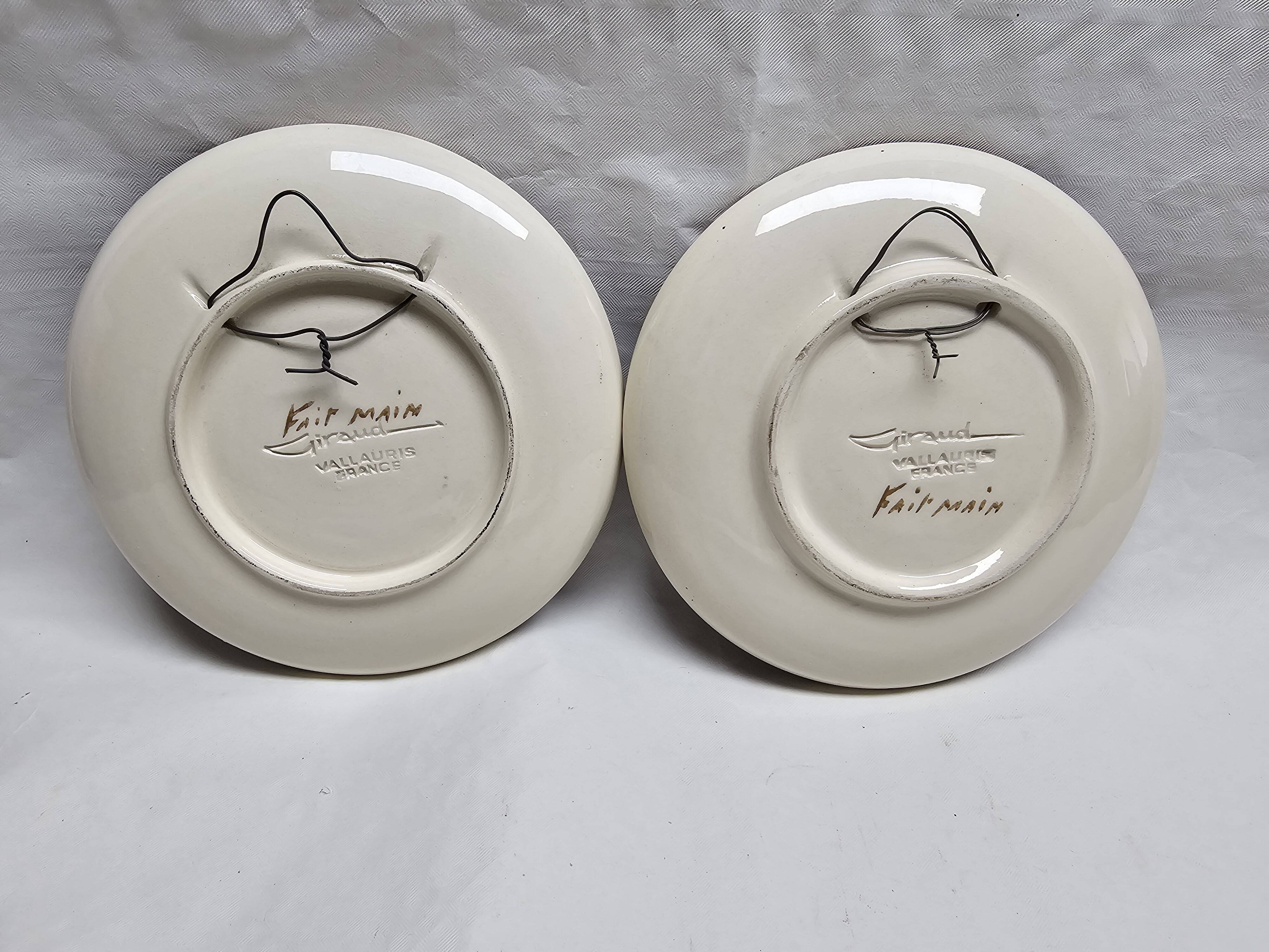 Set of 2 Giraud plates in Vallauris, diameter 16 cm