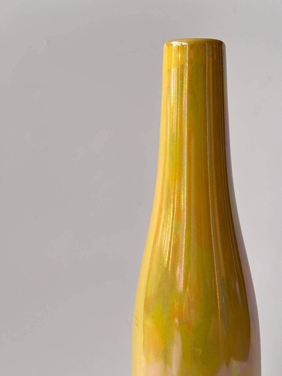 Iridescent yellow ceramic soliflore vase, 34cm