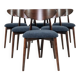 Modern Set of 6 Dining Chairs, Blue Marine Bouclè and Dark beech wood