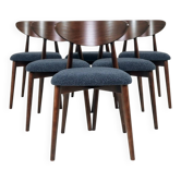 Modern Set of 6 Dining Chairs, Blue Marine Bouclè and Dark beech wood
