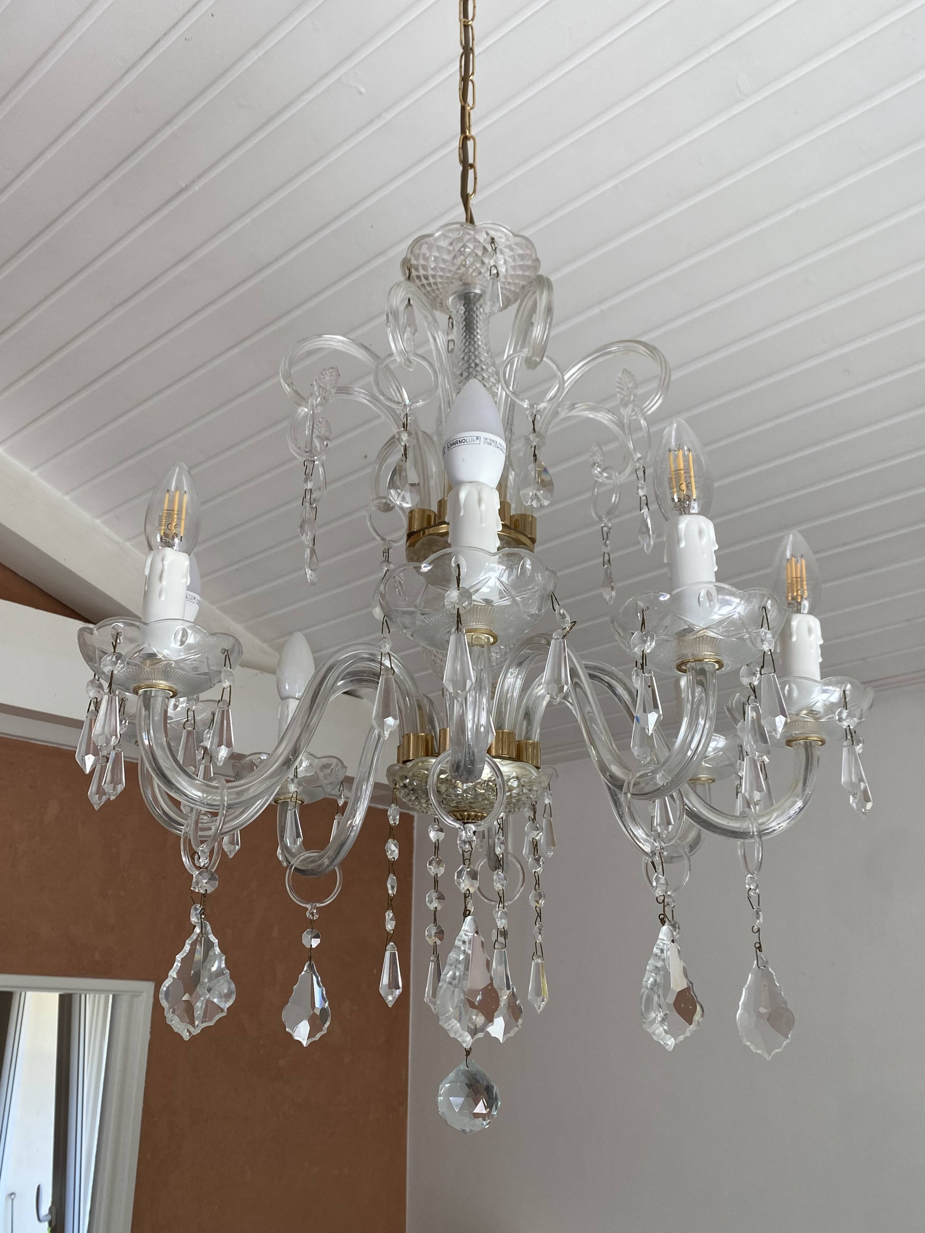 Lustre Murano verre soufflé 8 bras pendeloques cristal