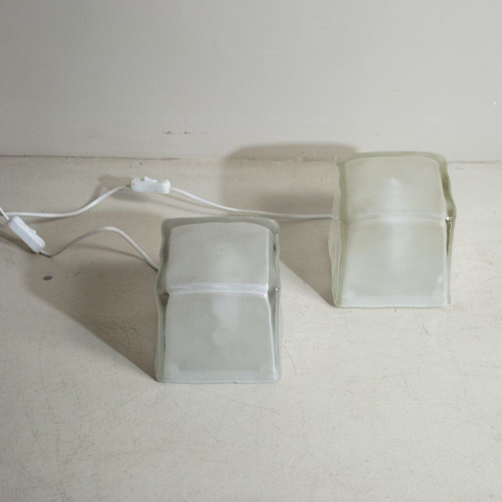 Cubic frosted glass table lamps, late 1970s, set of 2.