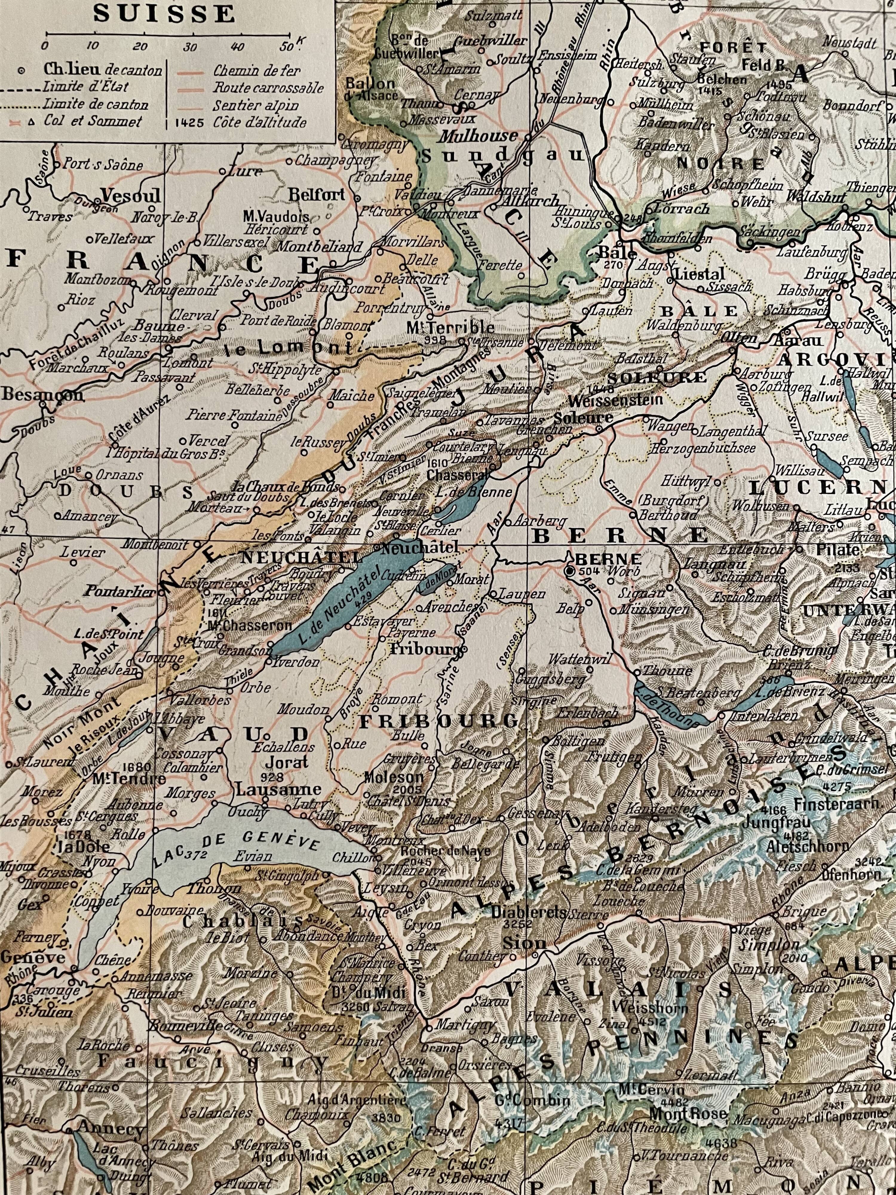 Lithograph engraving on Switzerland from 1897