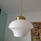 Art deco suspension opaline white and brass